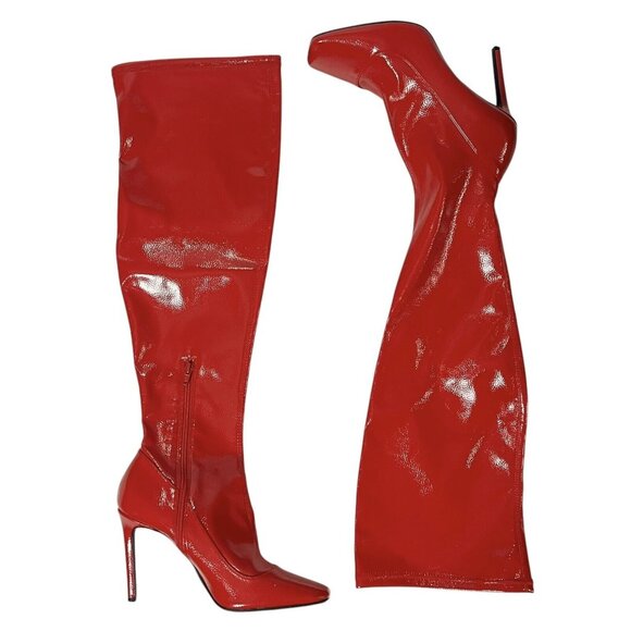 INC International Concepts Keenah Thigh High Boots Size 10 Vinyl Wet Faux Patent - Picture 1 of 10